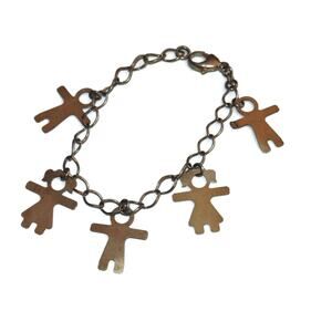 Vintage Estate Sterling Silver Cable Chain Bracelet Large Charms Kids Boys Girls